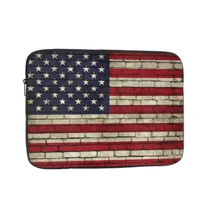 Thin laptop sleeve with American flag on brick wall design