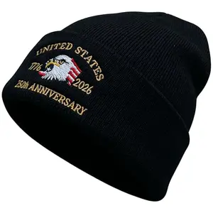 Black 250th anniversary beanie with subtle embroidery