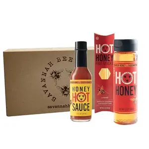 Savannah Bee Company Hot Honey Box Gift Set with bottles and honey sticks