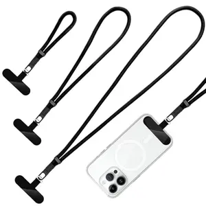 Yojaro 3-piece phone lanyard set in black with rotatable clip and tether tabs