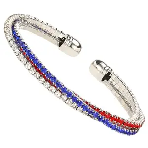 Rhinestone American flag cuff bracelet with red white and blue crystals