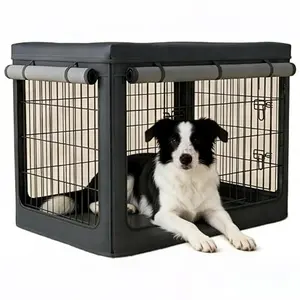GEHENG heavy-duty 1680D black dog crate cover with detachable top