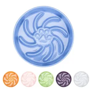 Fancy Lemon ceramic slow feeder bowl in blue