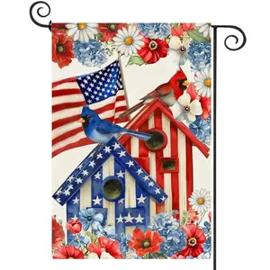 Baccessor 4th of July Cardinal Garden Flag Double Sided Burlap Flowers