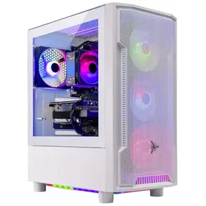 Skytech Archangel gaming PC in white case with front mesh and ARGB fans