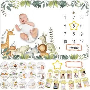 LXWIEKCO green animal milestone blanket with photo banners and milestone cards