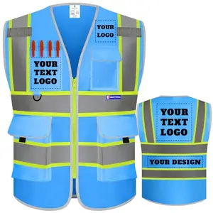 Light blue custom safety vest with nine pockets