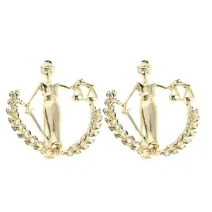 SOIMISS Golden Metal Justice Scale and Lady Portrait Brooch Pins Set