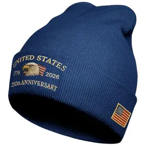 Navy blue 250th anniversary winter beanie with American eagle embroidery