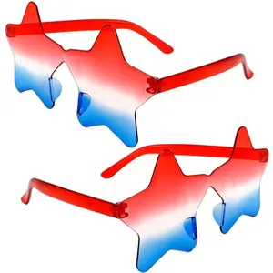 Two pairs of rimless star sunglasses in red, white, and blue