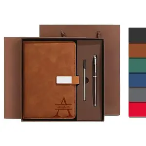 Personalized leather notebook set with metal pen and gift box