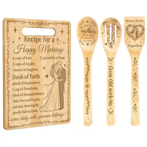 CUTHOLLOW bamboo engraved couple cutting board with matching utensils