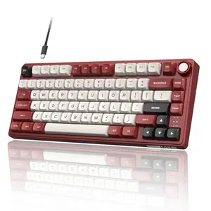 RK ROYAL KLUDGE R75 wired mechanical keyboard with red volume knob