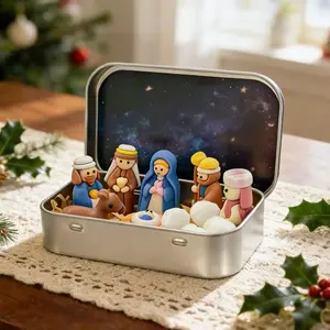 Gucbbaui mini nativity set in a decorative tin box