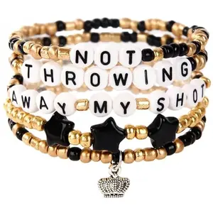 Set of 5 clay bead bracelets with Not Throwing Away My Shot quote and star patterns