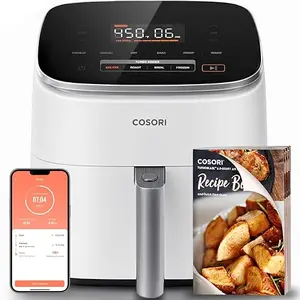 Cosori 9-in-1 TurboBlaze Air Fryer in cream color with smart controls