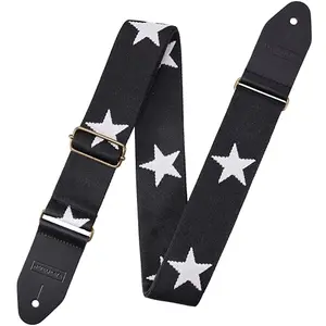 Nefelibata cotton guitar strap with star pattern and thick vegetable tanned leather ends
