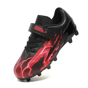 BUWTDAY low-top youth soccer cleat in black and red