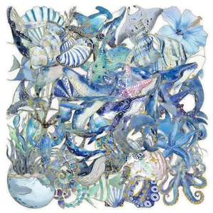 YOKSAS ocean stickers with gold foil and watercolor marine life designs including whales and dolphins