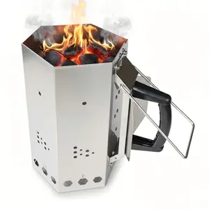 KU-koruo hexagonal stainless steel chimney starter on a deck