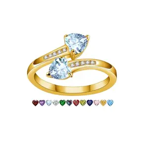 VINMBIU Adjustable Aquamarine Ring for Women Heart Promise Ring 18K Gold Plated