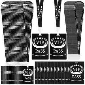 50 black VIP badge lanyards with plain PVC cards