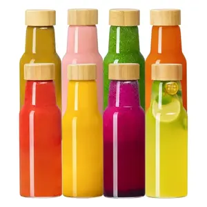 Buaic set of 8 clear glass bottles with bamboo lids