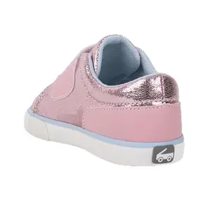 See Kai Run Toni sneaker in pink metallic, top-down view showing wide hook and loop strap