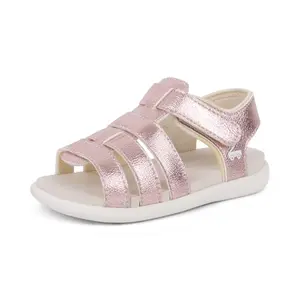See Kai Run Felicity sandal in pink metallic, side view showing one hook-and-loop strap
