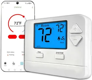 Riseem WiFi Thermostat with blue display on wall