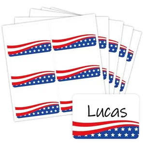 Self-adhesive name tag stickers with minimalist American flag print