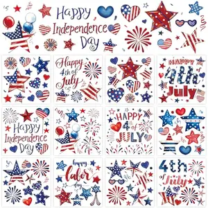 Whaline red and blue star rub-on transfers on wooden surface