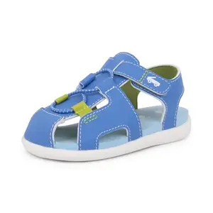 See Kai Run Callan sandal in bold blue, front view showing closed toe and hook-and-loop strap