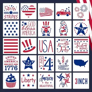 INNOIO 24 small 3x3 patriotic stencils including 1776 design