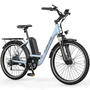 Funhang electric bike, blue city cruiser with front suspension