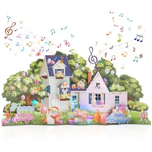 VIVIKEN 3D Jumbo Easter House pop-up card with lights and music