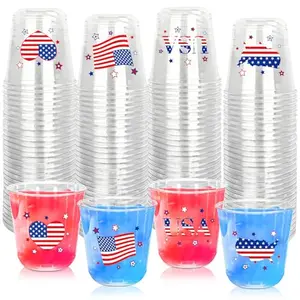 Pack of 60 Whaline disposable plastic stemless wine glasses with stars and stripes designs