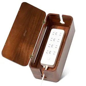 Suacozyo large cable management box made of natural acacia wood with magnetic lid