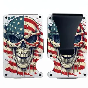 TZYTHT slim metal wallet with colorful USA flag print