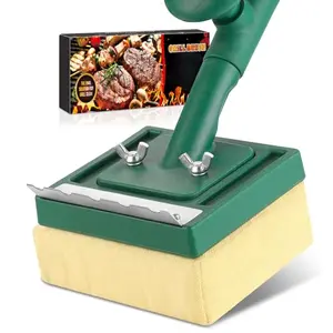 22-inch Jkoeier steam grill brush with green handle on a grill