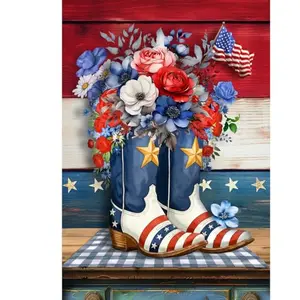 Briarwood Lane Patriotic Cowboy Boots House Flag displayed on a porch