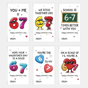Slang-themed Valentine's Day cards with stickman designs and trendy words spread out on a desk