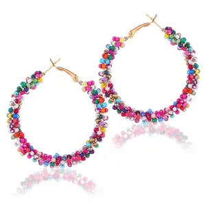 Colorful floral beaded hoop earrings for boho summer style