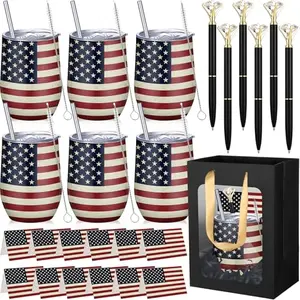 Patelai American Flag Tumbler Gift Set with stainless steel cups and pens