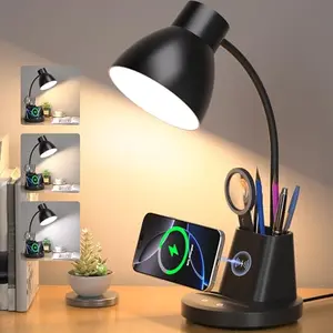 Sailstar black desk lamp with wireless charging base and pen holder