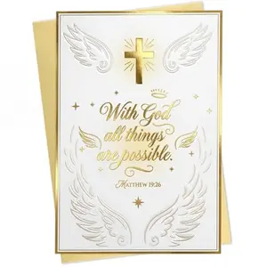 DISJOURNEY confirmation card with gold foil cross and angel wings