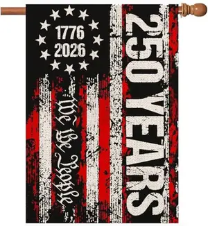 AIBOLYNE 250th Anniversary We The People double-sided burlap garden flag displaying 1776-2026 with 13 stars on a distressed American flag background