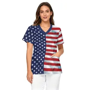 Nxidvxne scrub top with butterfly and stars print, soft stretch fabric