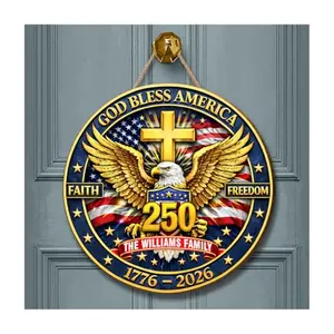 HADAGIFT personalized 1776 family sign with bold eagle artwork on a front door