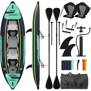HFPFTS large inflatable kayak floating on river with gear